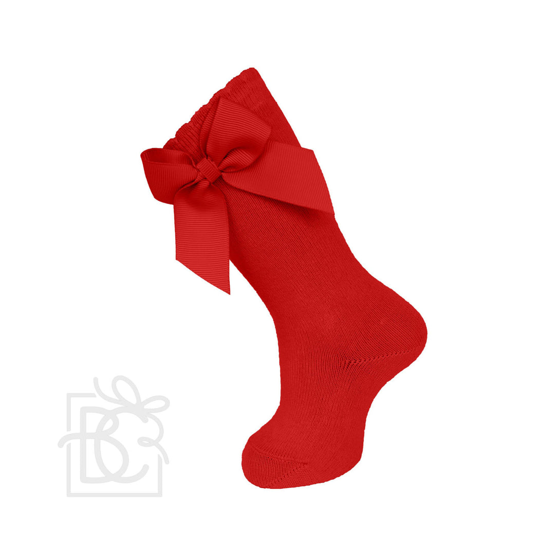 RED SIDE BOW KNEE SOCKS