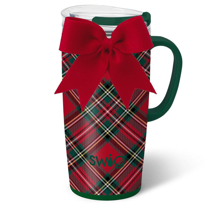 CHRISTMAS PLAID WITH BOW TRAVEL MUG, 22oz