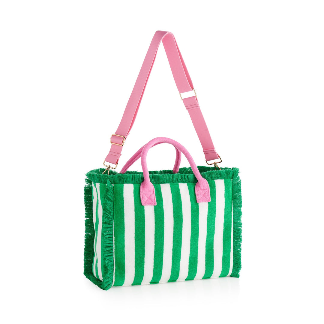 GREEN CABANA STRIPE TOTE
