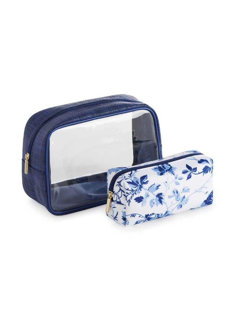 BLUE PRETTY SET OF 2 COSMETIC CASES