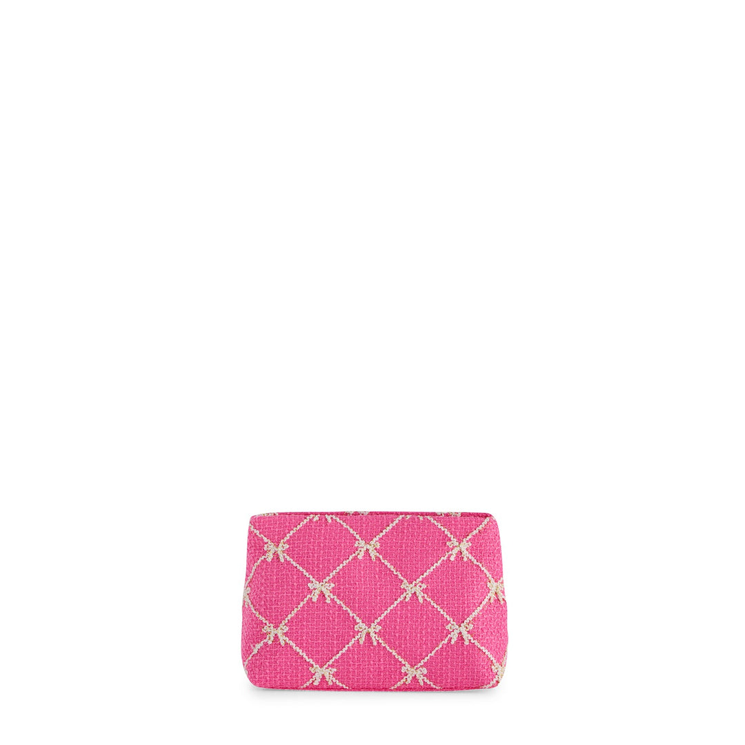 PINK TINSEL BOW ZIP POUCH