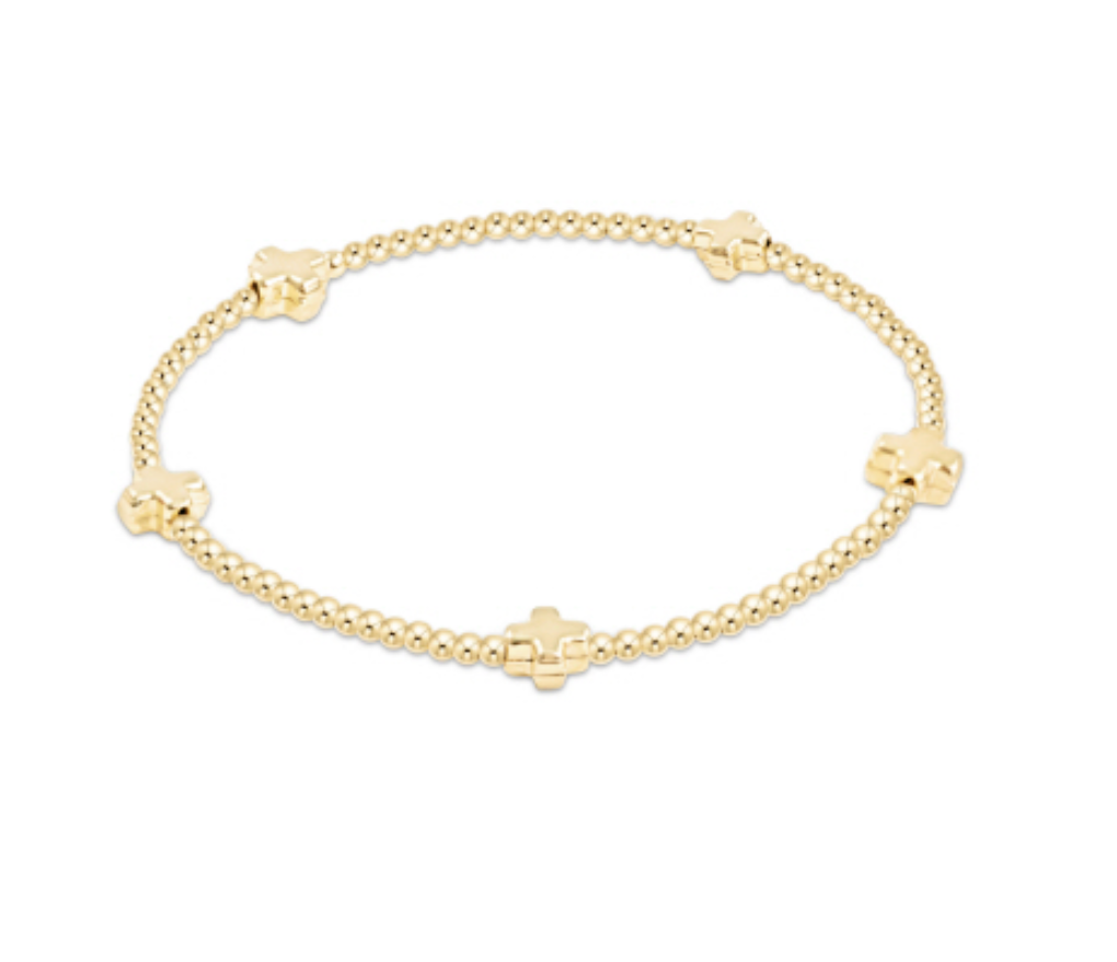 SIGNATURE CROSS SMALL GOLD PATTERN 2MM BEAD BRACELET - GOLD