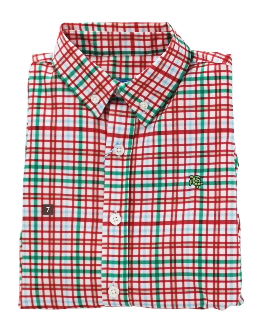 JINGLE PLAID PERFORMANCE BUTTON DOWN