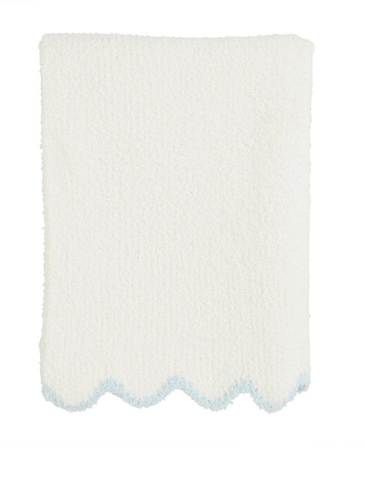 BLUE TRIM SCALLOP CHENILLE BLANKET