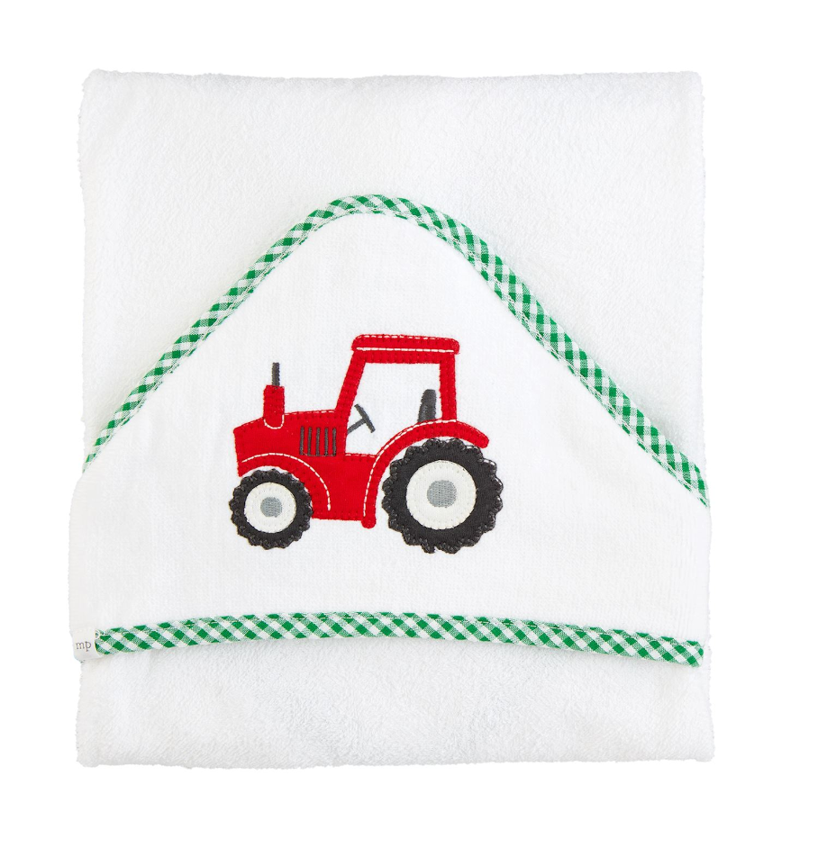 TRACTOR APPLIQUE HOODED TOWEL