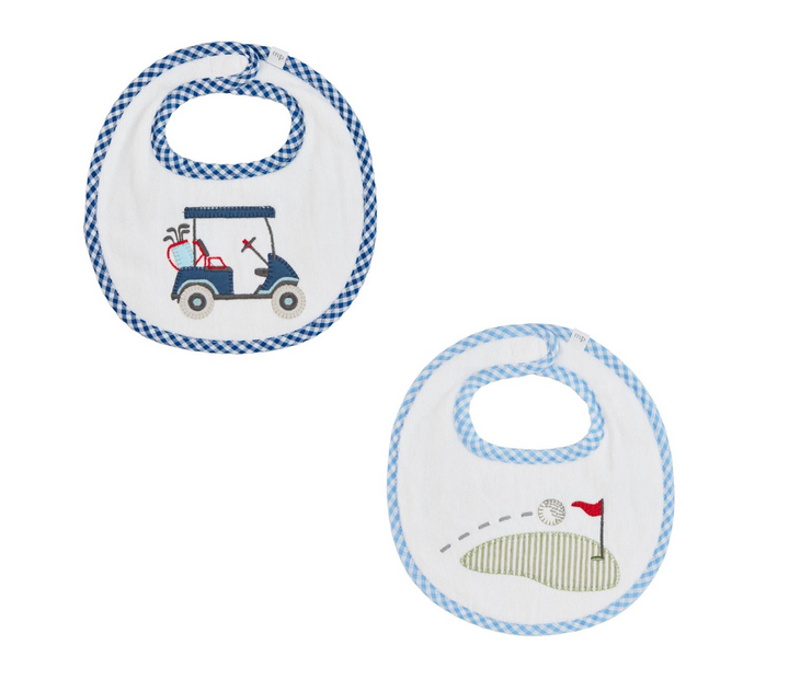 BLUE TRIM GOLF APPLIQUE BIB