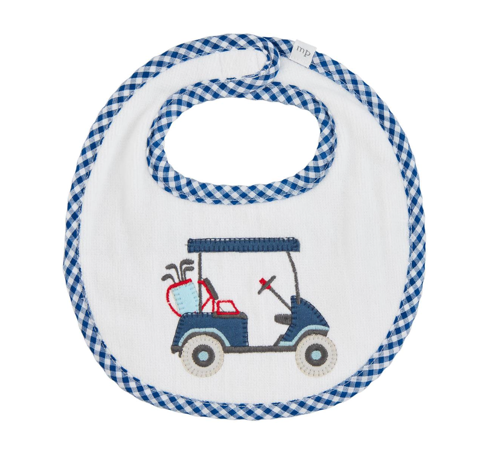 BLUE TRIM GOLF APPLIQUE BIB