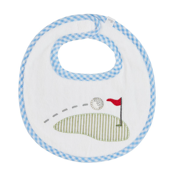 BLUE TRIM GOLF APPLIQUE BIB