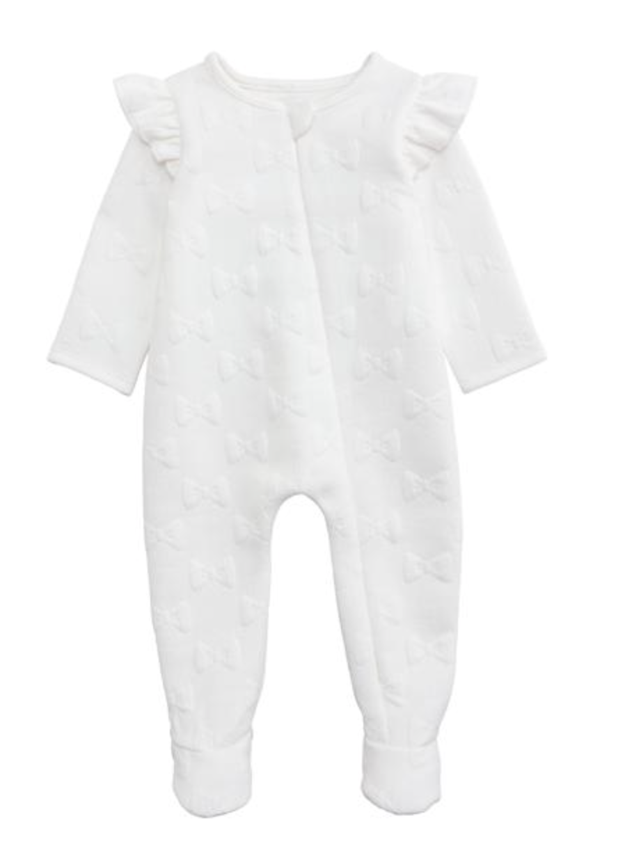 White Quilted Bow Footie – Soft Baby Girl Quilted One-Piece Pajamas | Walker Boutique