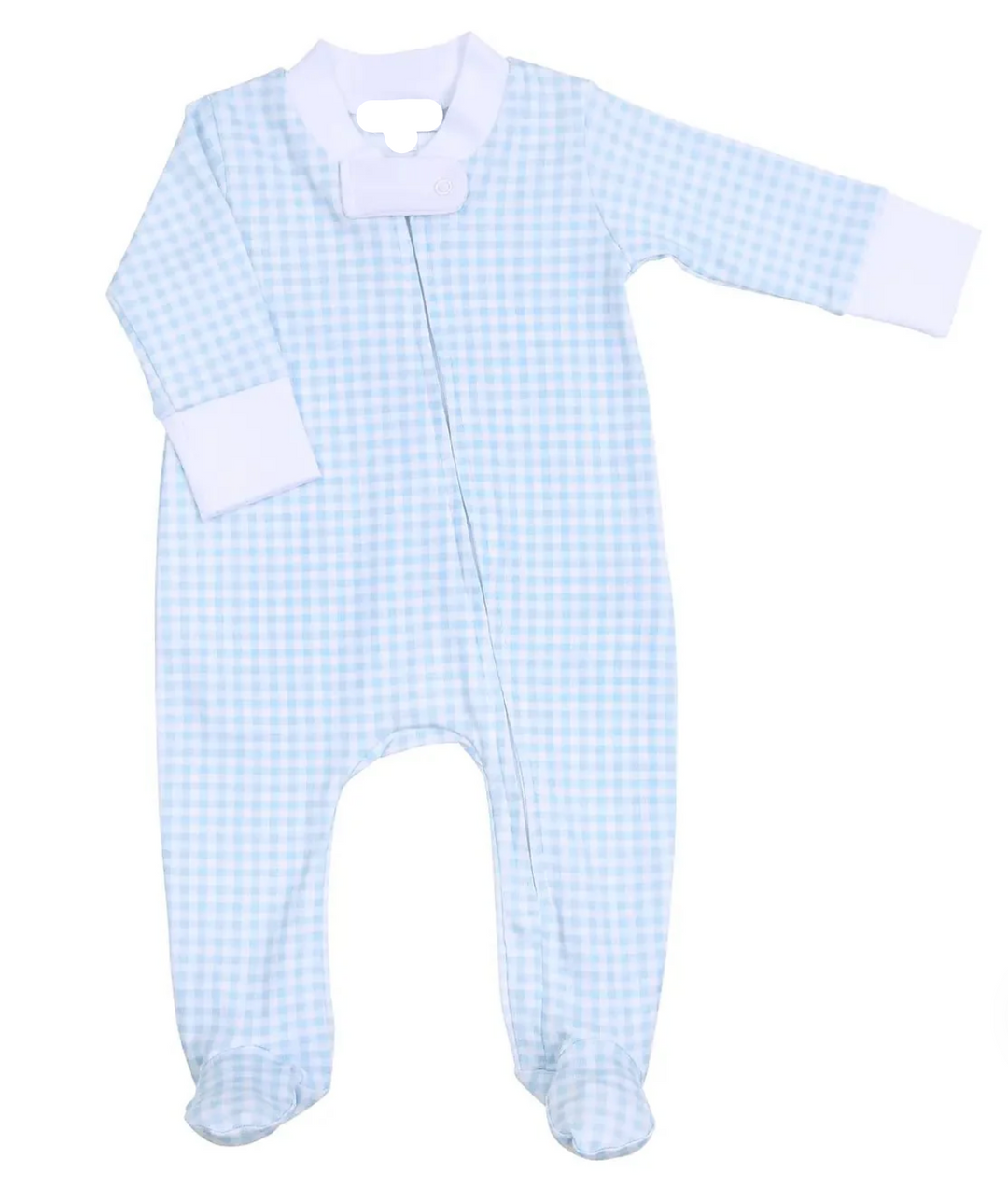 Blue Mini Check Zipper Footie – Classic Baby Boy One-Piece Pajamas | Walker Boutique