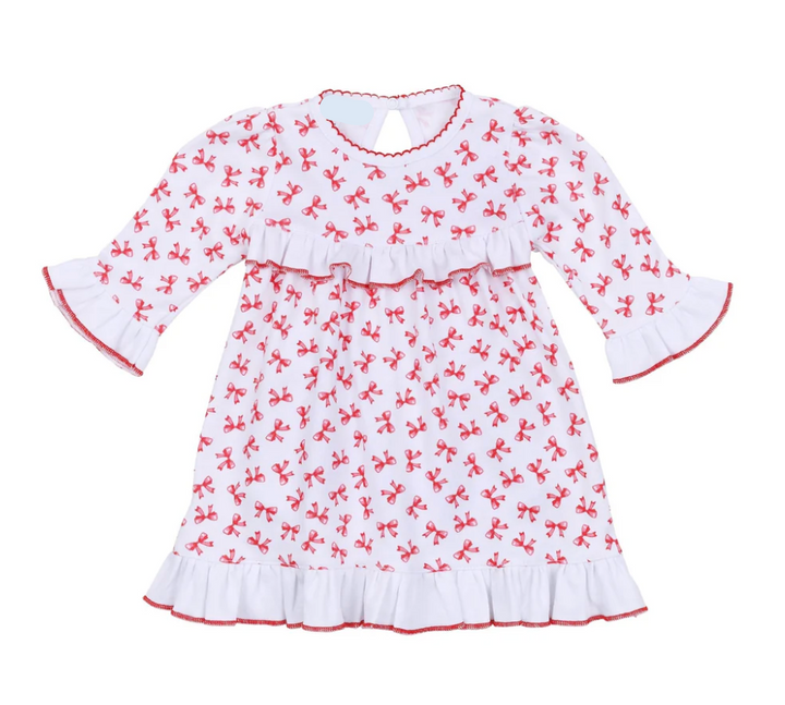 Red Scarlett Bows Ruffle Dress Set – Classic Baby Girl Holiday Outfit with Bow Design | Walker Boutique