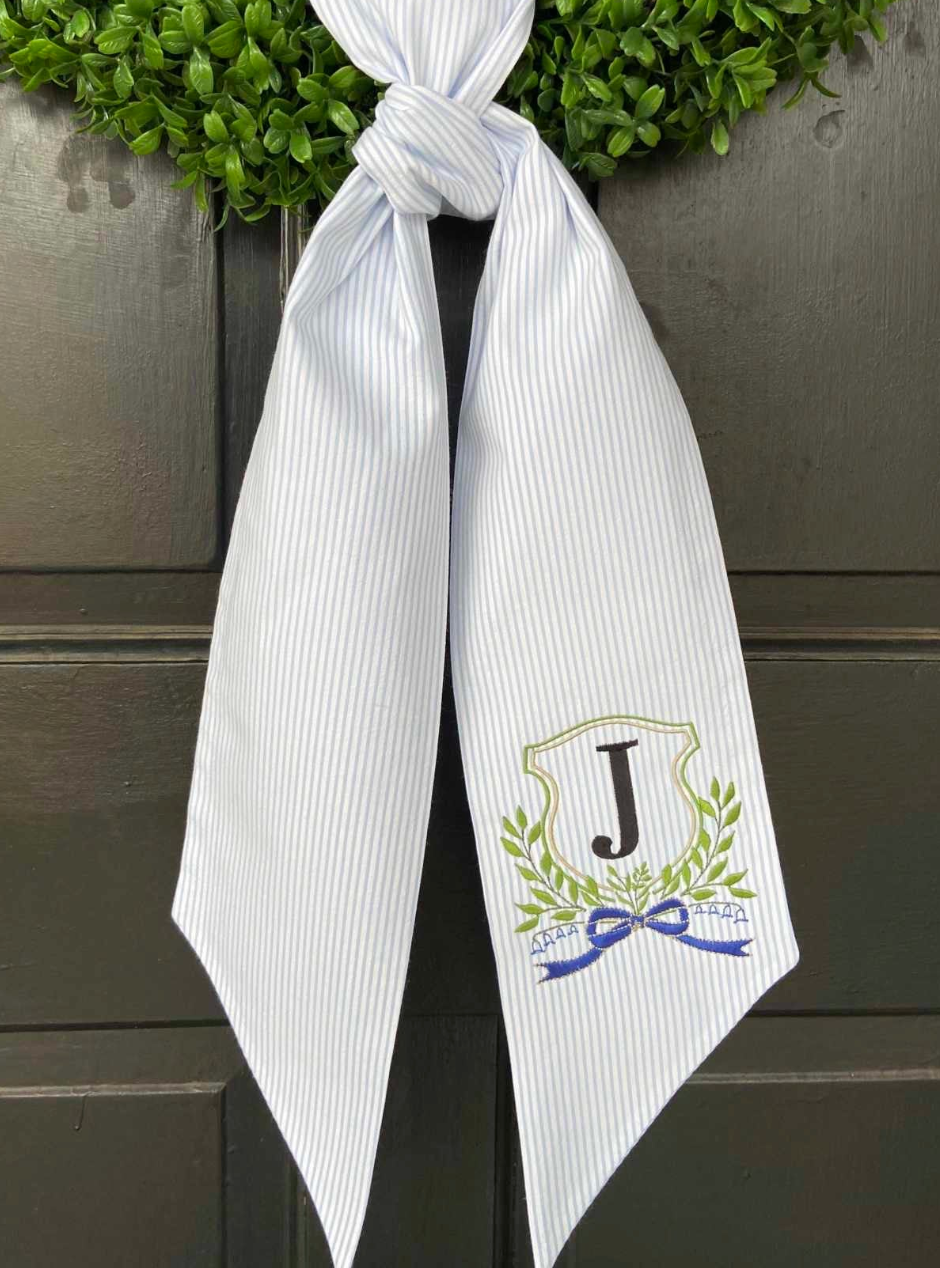 CUSTOM MONOGRAM SEERSUCKER WREATH SASH