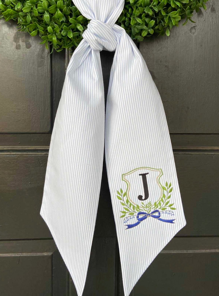 CUSTOM MONOGRAM SEERSUCKER WREATH SASH
