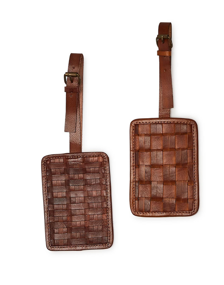 CHESTNUT WOVEN LEATHER LUGGAGE TAG