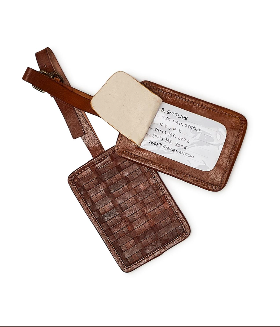 CHESTNUT WOVEN LEATHER LUGGAGE TAG