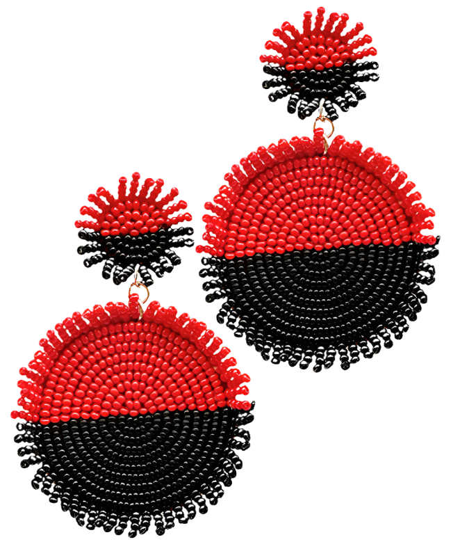 RED & BLACK BEADED ROUND EARRINGS