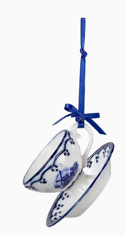BLUE & WHITE CUP & SAUCER ORNAMENT