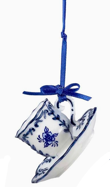 BLUE & WHITE CUP & SAUCER ORNAMENT