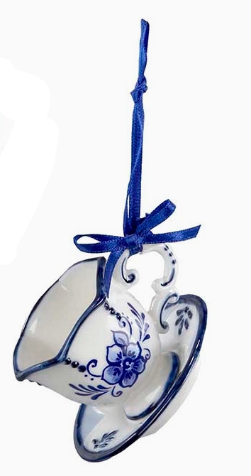 BLUE & WHITE CUP & SAUCER ORNAMENT