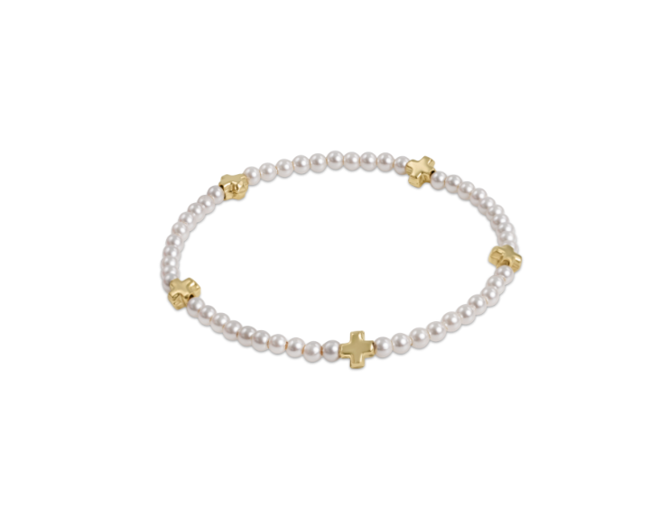 SIGNATURE CROSS SMALL PEARL PATTERN 3MM BEAD BRACELET - GOLD