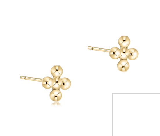 CLASSIC BEADED SIGNATURE CROSS SMALL STUD - 2MM BEAD GOLD