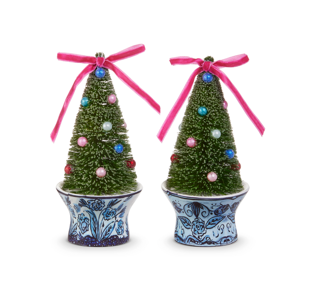 BOTTLE BRUSH TREES IN CHINOISERIE POT ORNAMENT