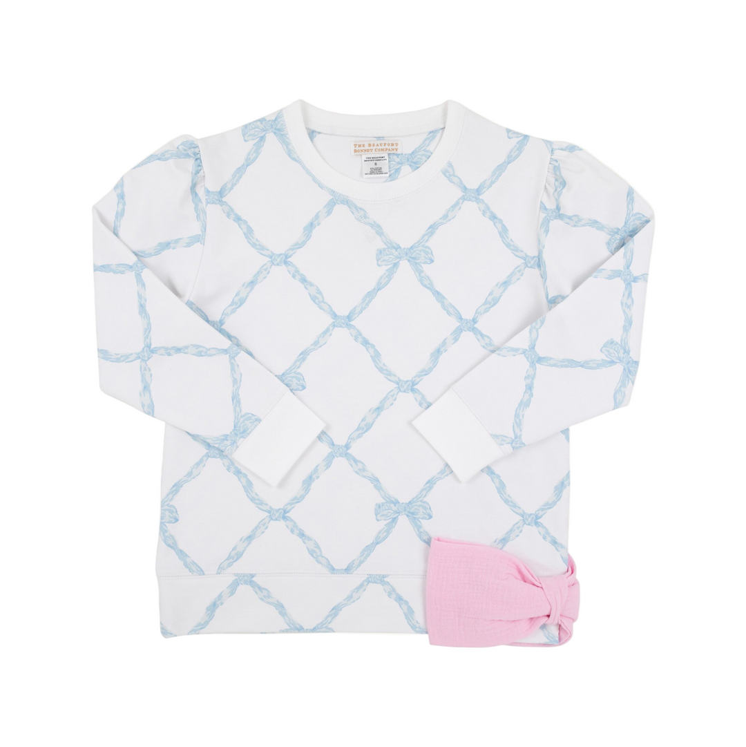 The Beaufort Bonnet: Buckhead Blue Belle Meade Bow Cassidy Comfy Crewneck with Pink Bow Accent – Classic Girls Sweatshirt with Signature Pink Bow | Walker Boutique