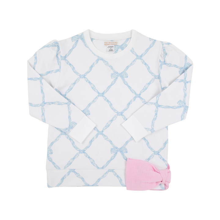 The Beaufort Bonnet: Buckhead Blue Belle Meade Bow Cassidy Comfy Crewneck with Pink Bow Accent – Classic Girls Sweatshirt with Signature Pink Bow | Walker Boutique