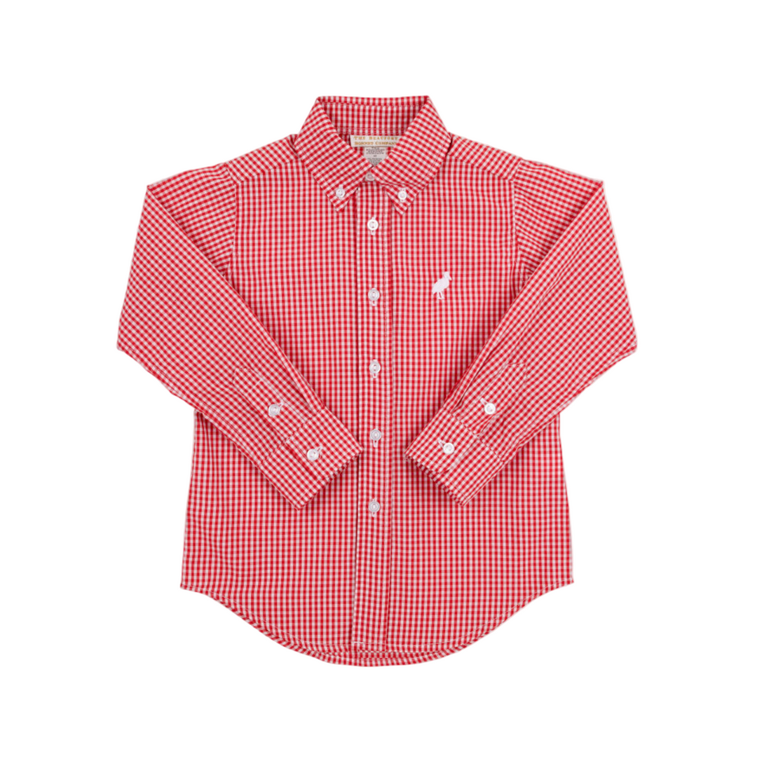 The Beaufort Bonnet: Richmond Red Mini Gingham Dean’s List Dress Shirt – Classic Boys Red Gingham Button Down | Walker Boutique
