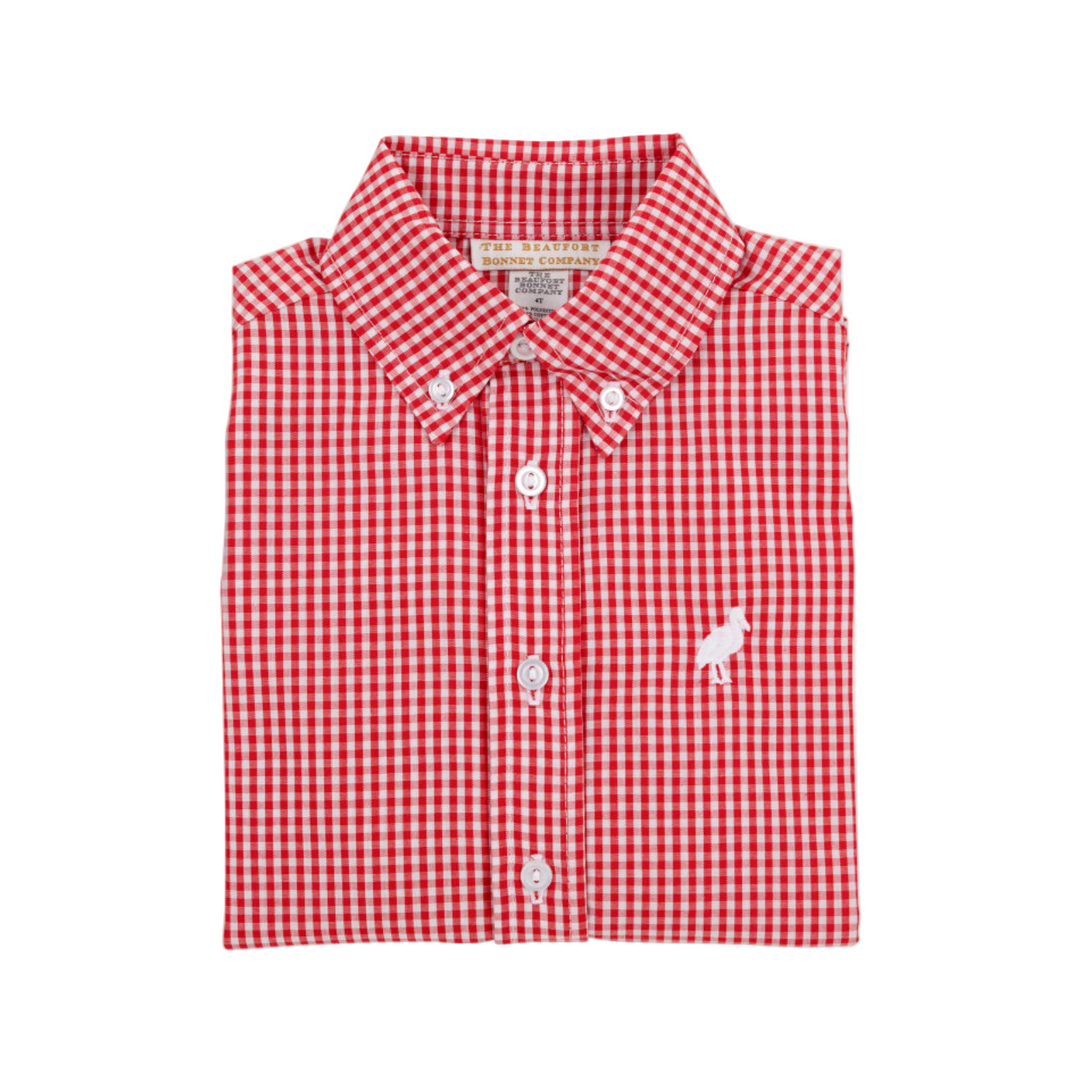 The Beaufort Bonnet: Richmond Red Mini Gingham Dean’s List Dress Shirt – Classic Boys Gingham Button Down | Walker Boutique
