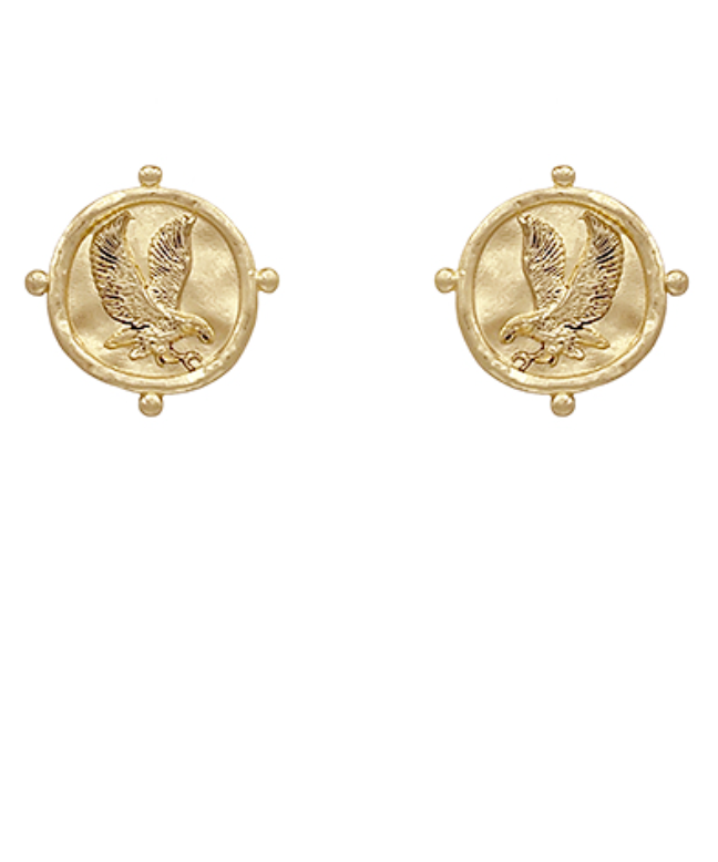GOLD EAGLE HAMMERED BALL STUD EARRINGS
