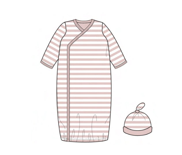STRIPE PINK ORGANIC COTTON GOWN SET