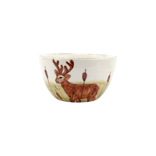 Ceramic bowl with deer design on a white background