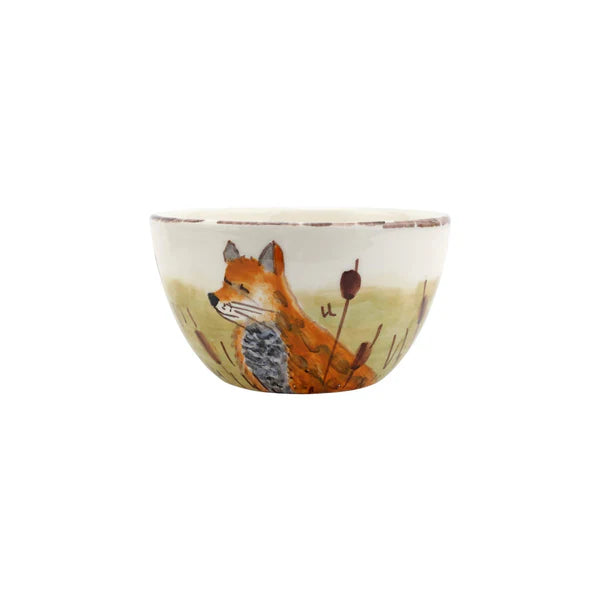 Ceramic bowl with fox design on a white background