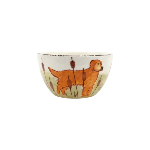 Ceramic bowl with a dog design on a white background