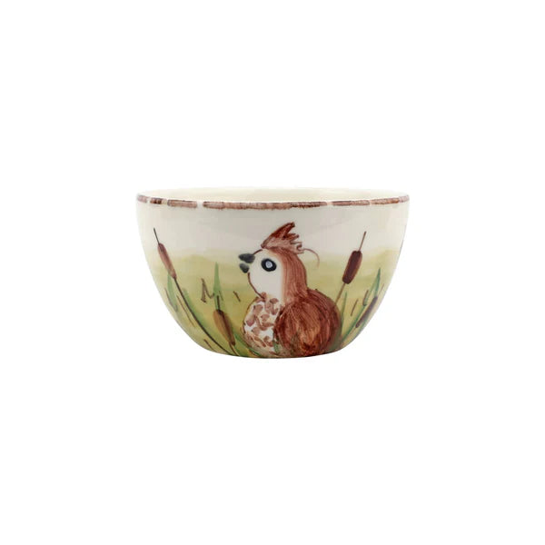 Ceramic bowl with a bird design on a white background