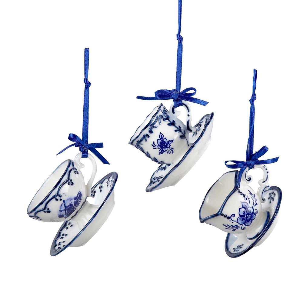 BLUE & WHITE CUP & SAUCER ORNAMENT