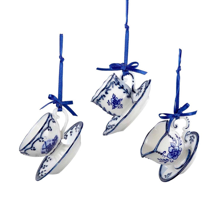 BLUE & WHITE CUP & SAUCER ORNAMENT