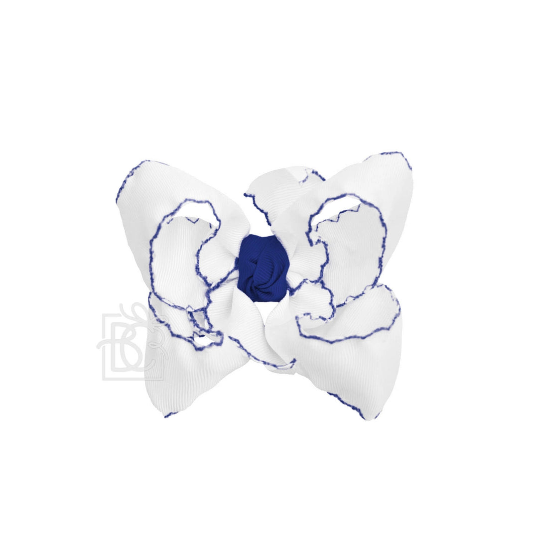WHITE WITH DARK NAVY CROCHETED EDGES BOW