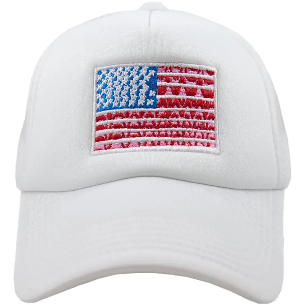 WHITE AMERICAN FLAG FOAM TRUCKER HAT
