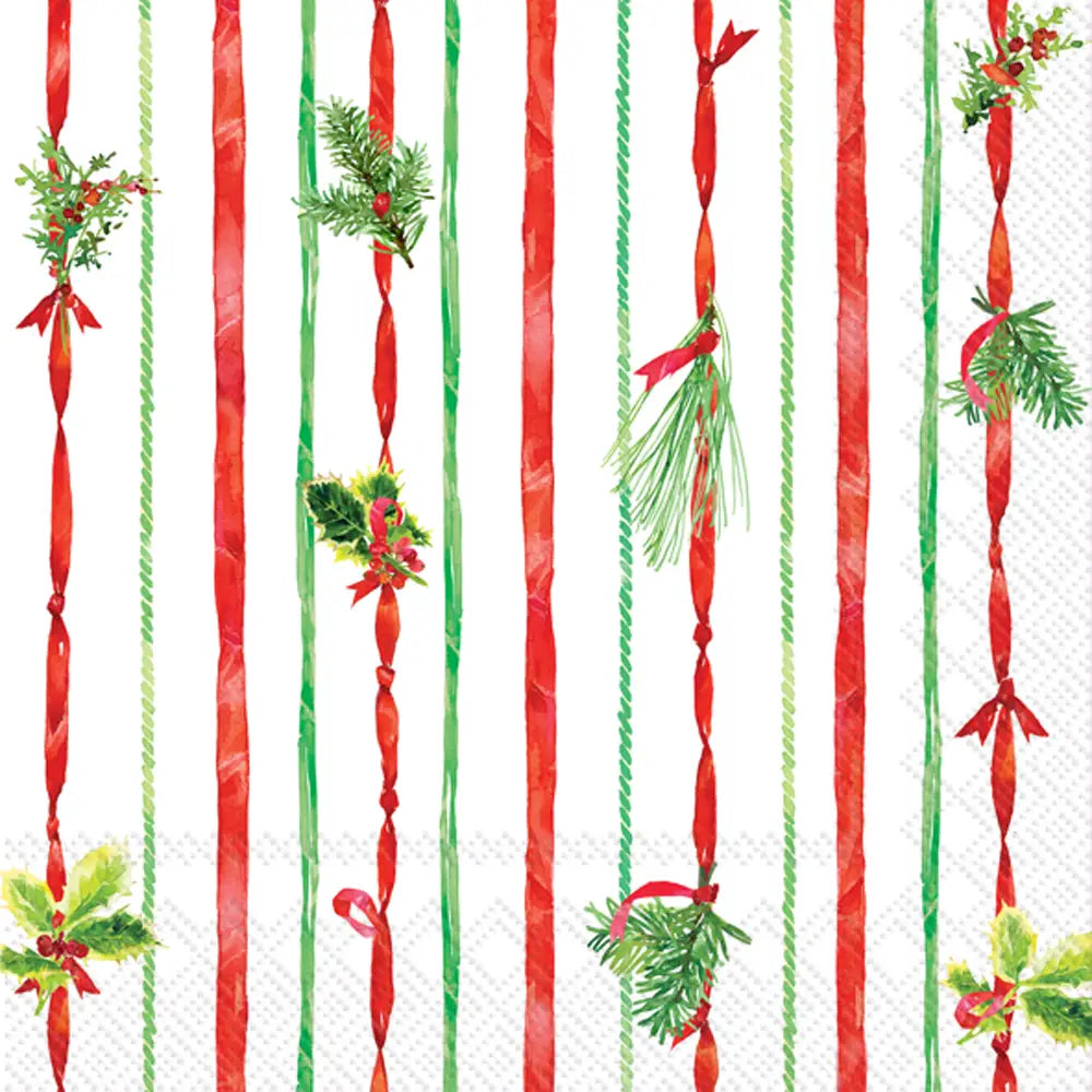 CHRISTMAS RIBBON STRIPE COCKTAIL NAPKIN