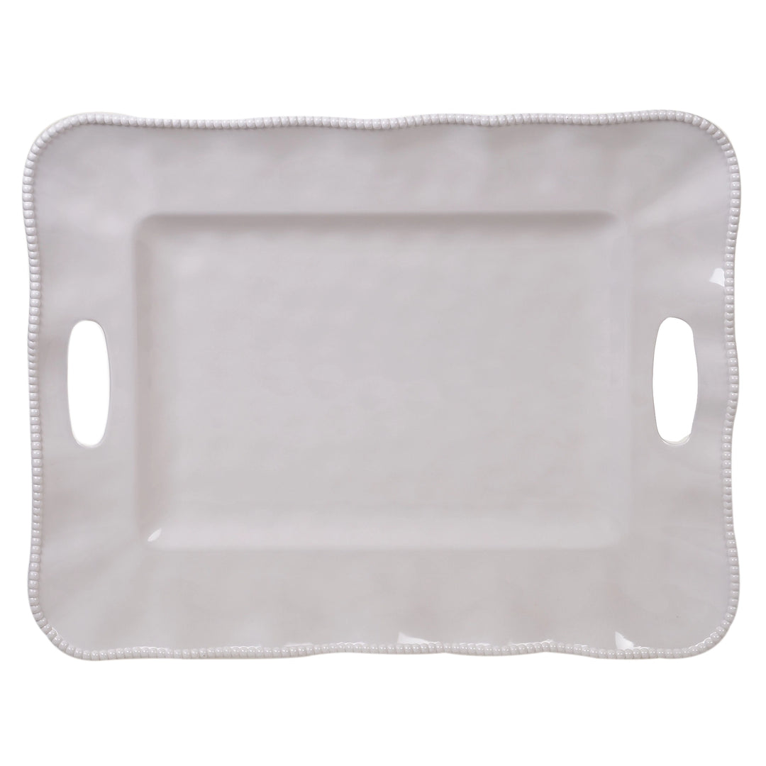 CREAM PERLETTE HANDLED RECTANGULAR TRAY
