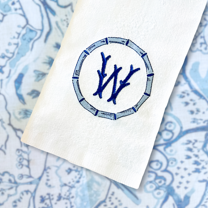 blue bamboo circle embroidery on hand towel