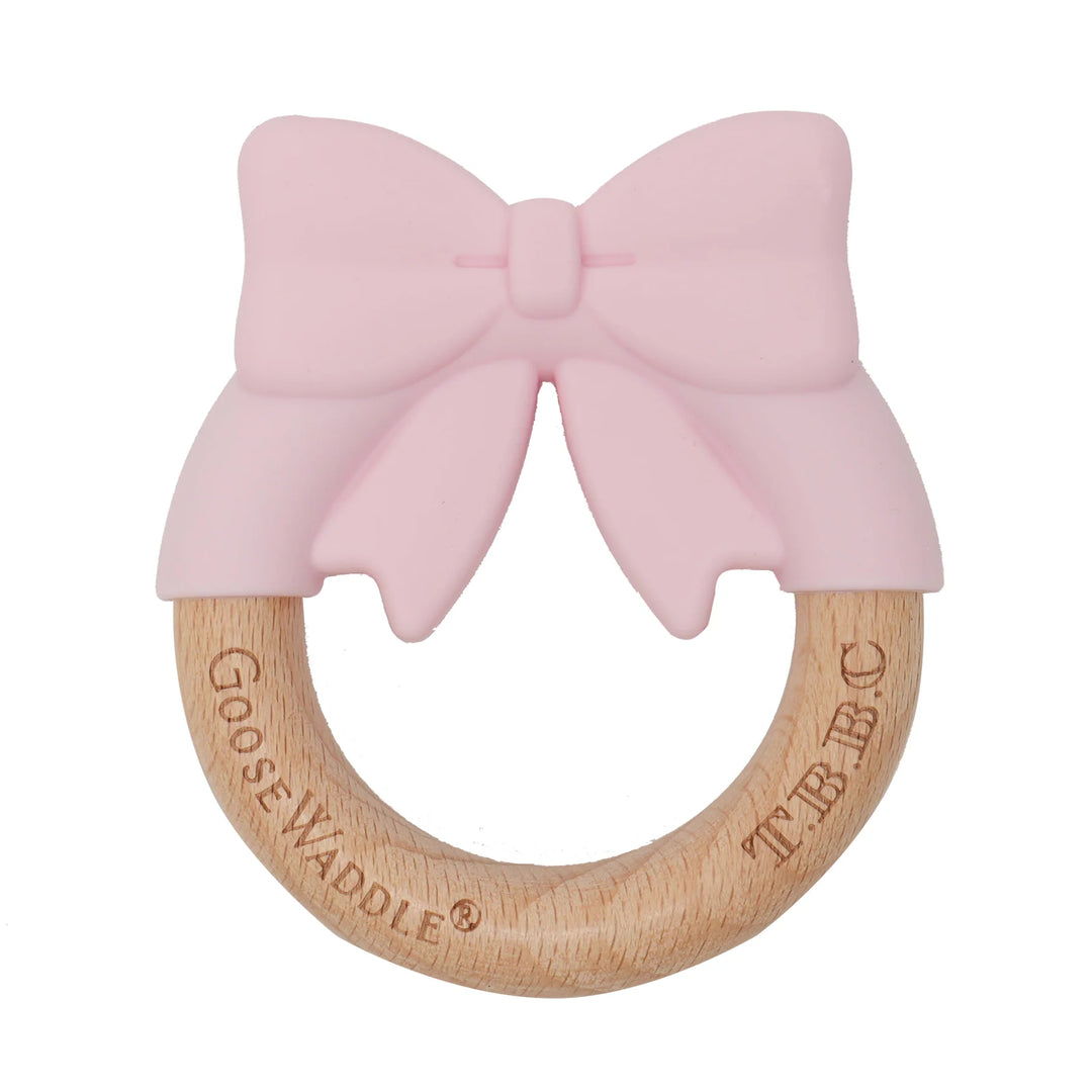 PINK BOW WOODEN TEETHER