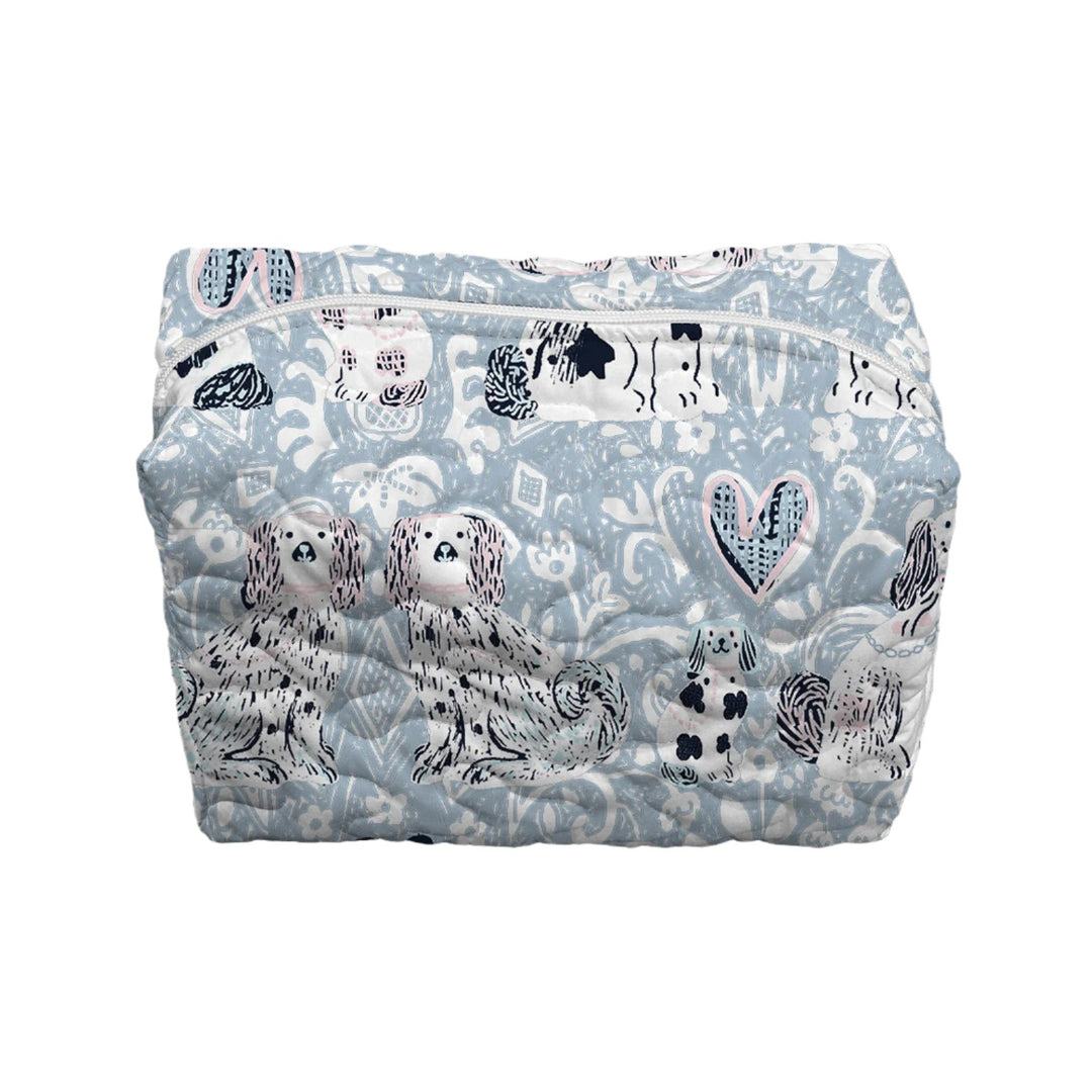 LIGHT BLUE FOO DOGS QUILTED MAKEUP BAG