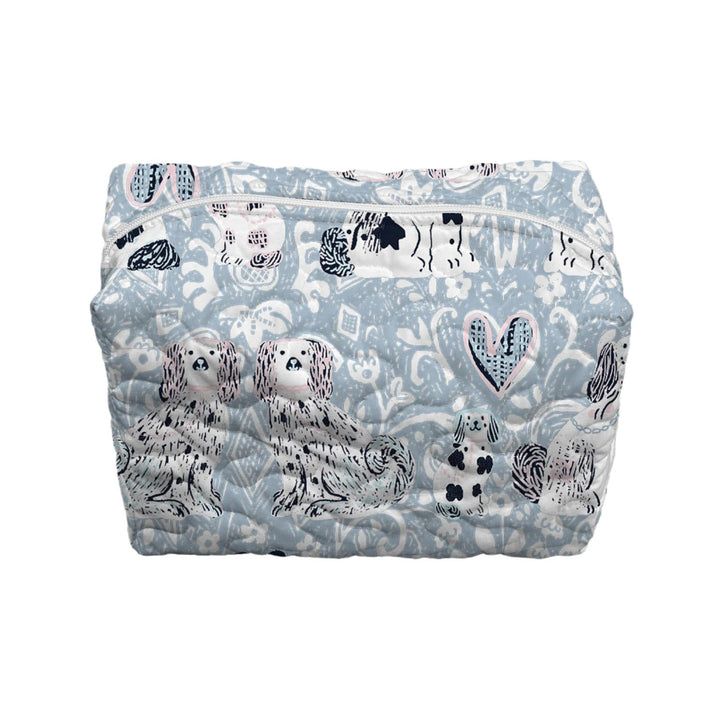 LIGHT BLUE FOO DOGS QUILTED MAKEUP BAG