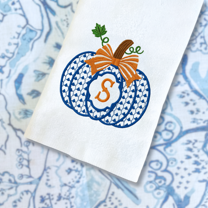 chinoiserie pumpkin embroidered hand towel