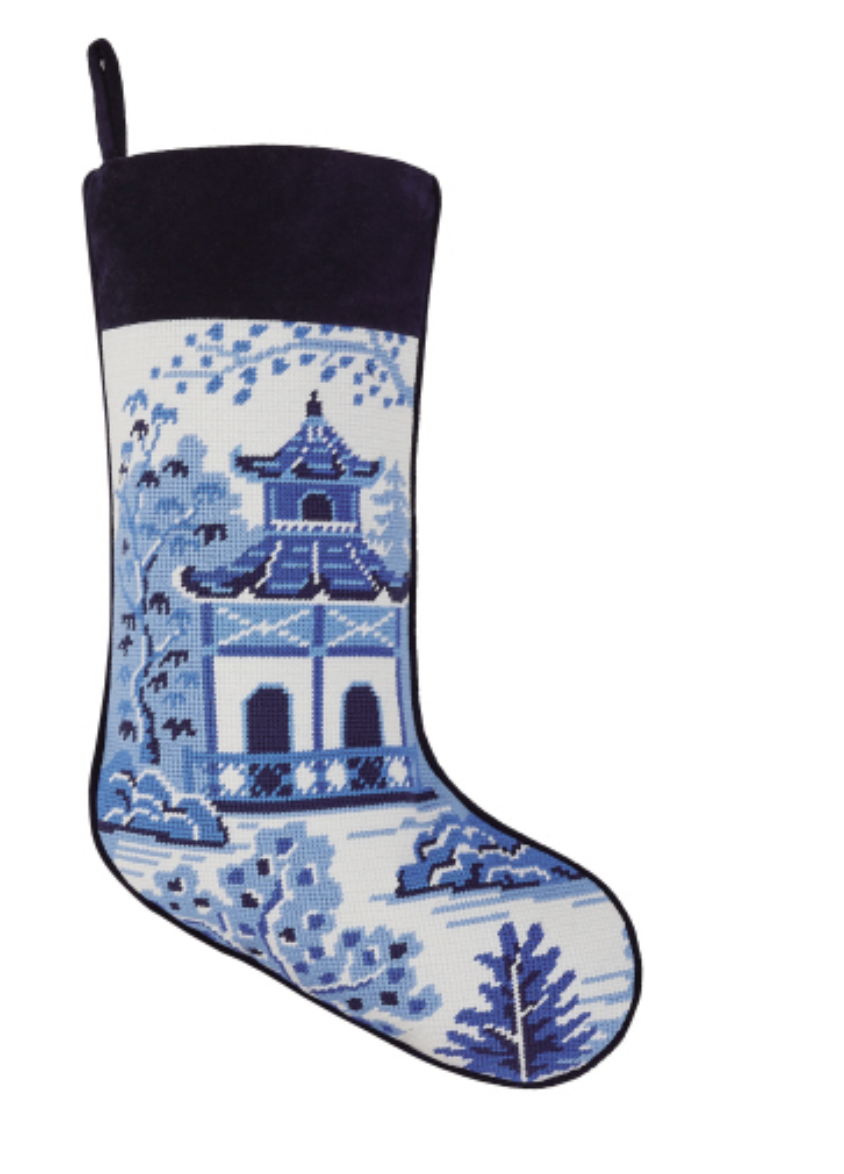 CHINOISERIE PAGODA NEEDLEPOINT STOCKING
