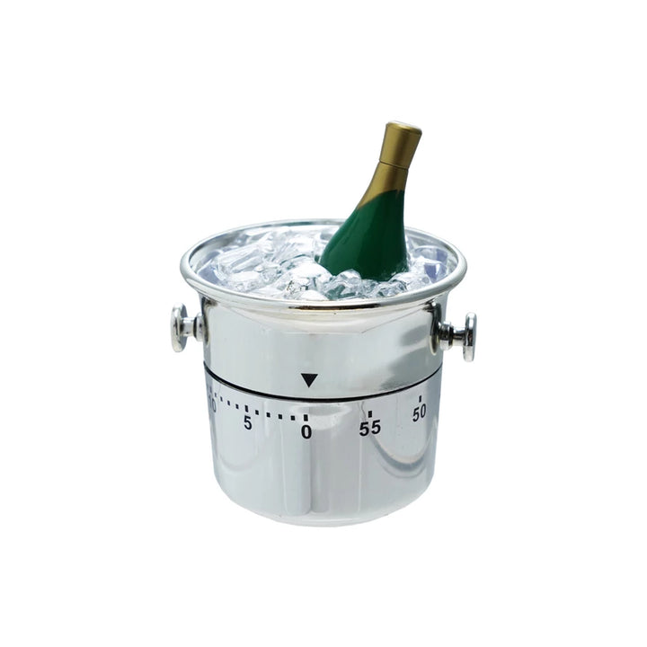 Silver ice bucket with a bottle of wine on a white background