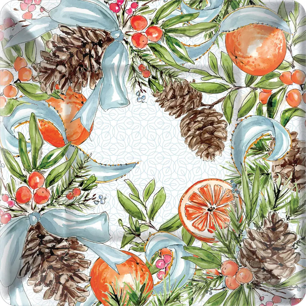 PINECONES AND RIBBONS SQUARE DINNER PLATES